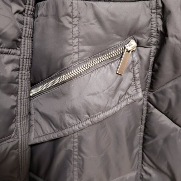 FRENCH CONNECTION Black Hooded Puffer Jacket Parka Women Sz(M) Asym.Quilted Coat - Picture 4 of 8